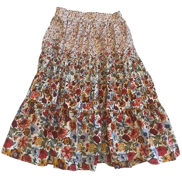 starfire Dresses & Skirts - Vtg StarFire Floral Pull On Midi Tiered Skirt Cottage Core Women’s Size 14 Large